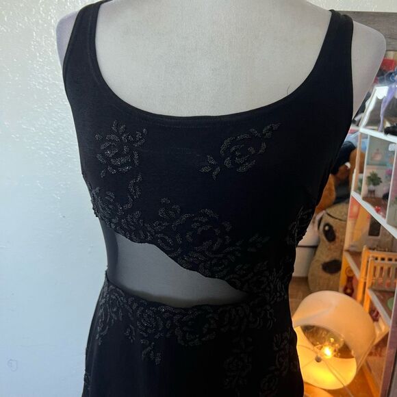 Tadashi shoji gorgeous sheer inset vintage full length gown embellished good con - Picture 4 of 5